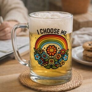 IKEA MJÖD 20 oz Beer Mug | I Choose Me Rainbow Glass